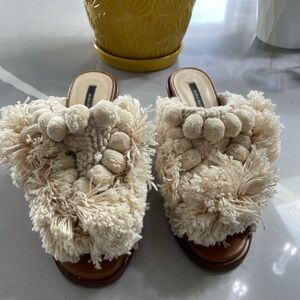 Zara Cream Textured Women's Mules